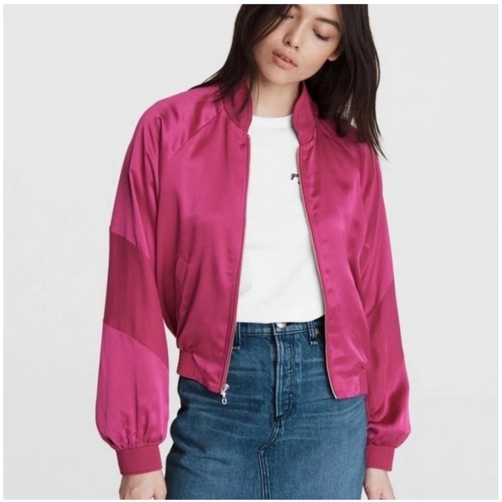 Rag & Bone Bomber Jacket XXS Pink Silk  Streetwear Glam